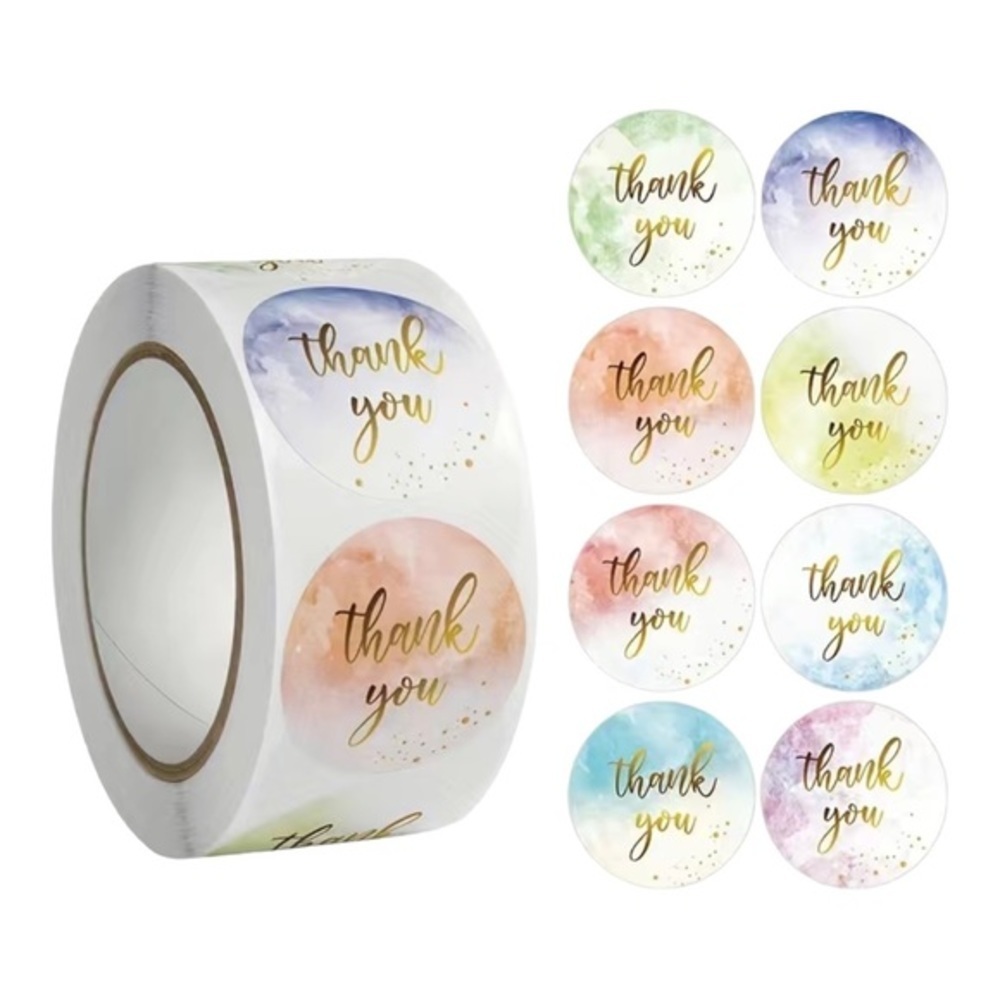 NEW‎ - Thank You Sticker - Multi Watercolor - 500 count